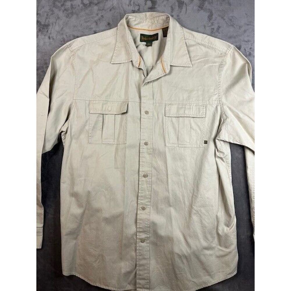 Timberland Shirt Mens XL Beige Long Sleeve Button Down pockets